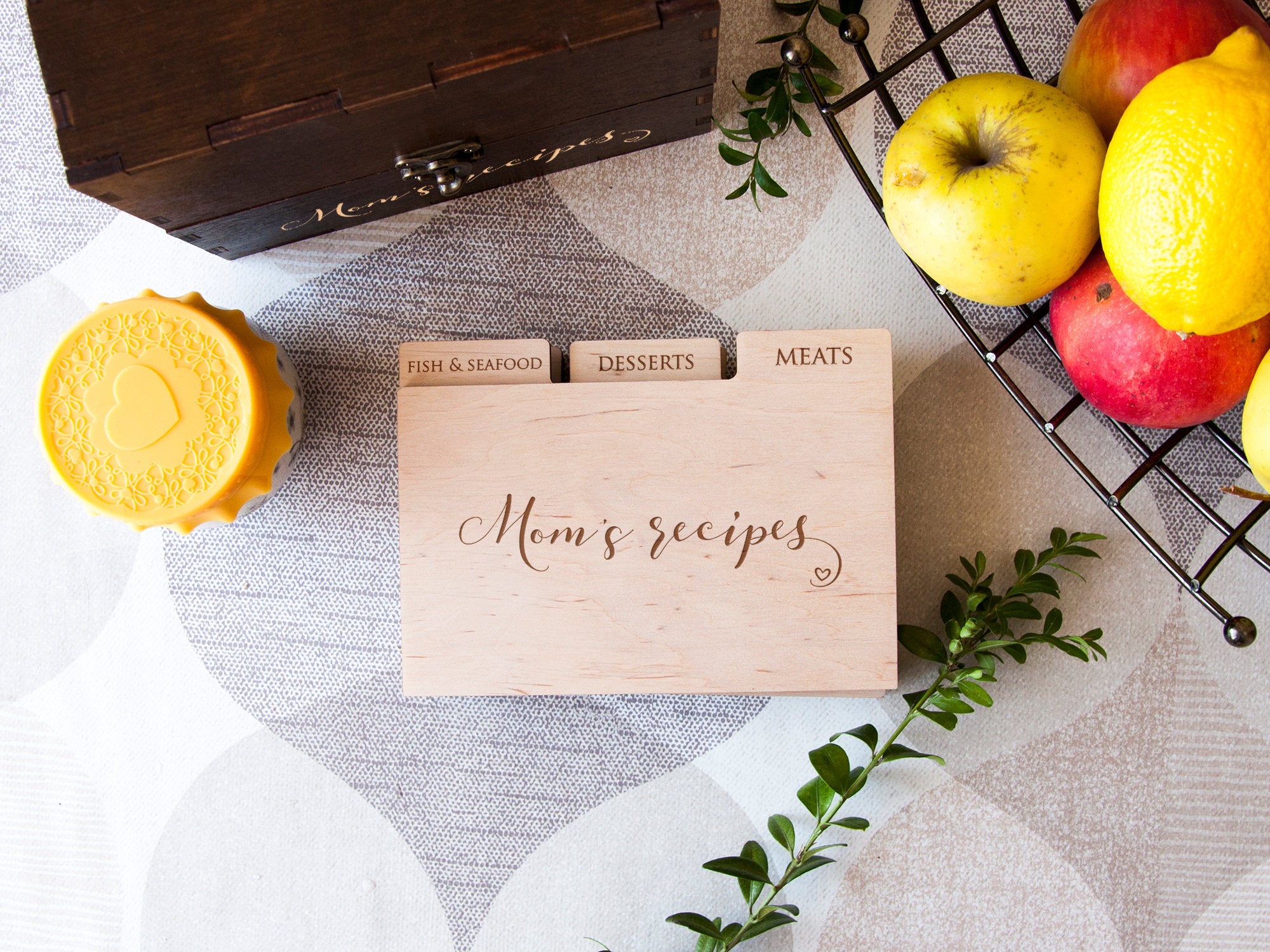 Wooden Recipe Box - Personalized Recipe Card Box for Moms Birthday