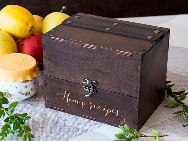 Wooden Recipe Box - Personalized Recipe Card Box for Moms Birthday