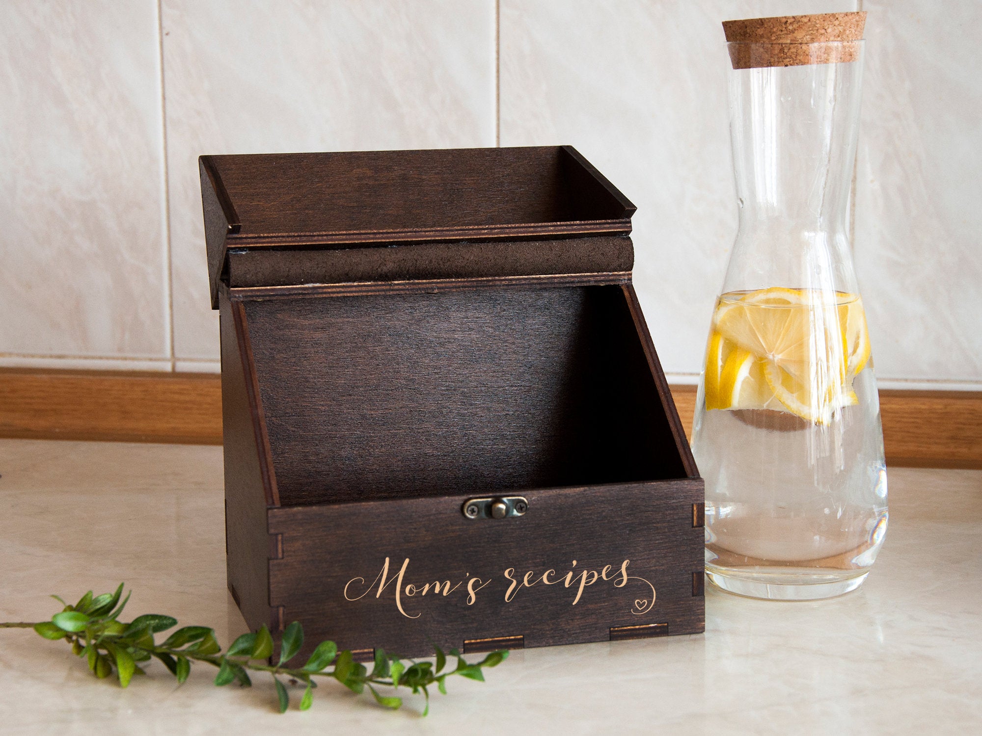 Wooden Recipe Box - Personalized Recipe Card Box for Moms Birthday