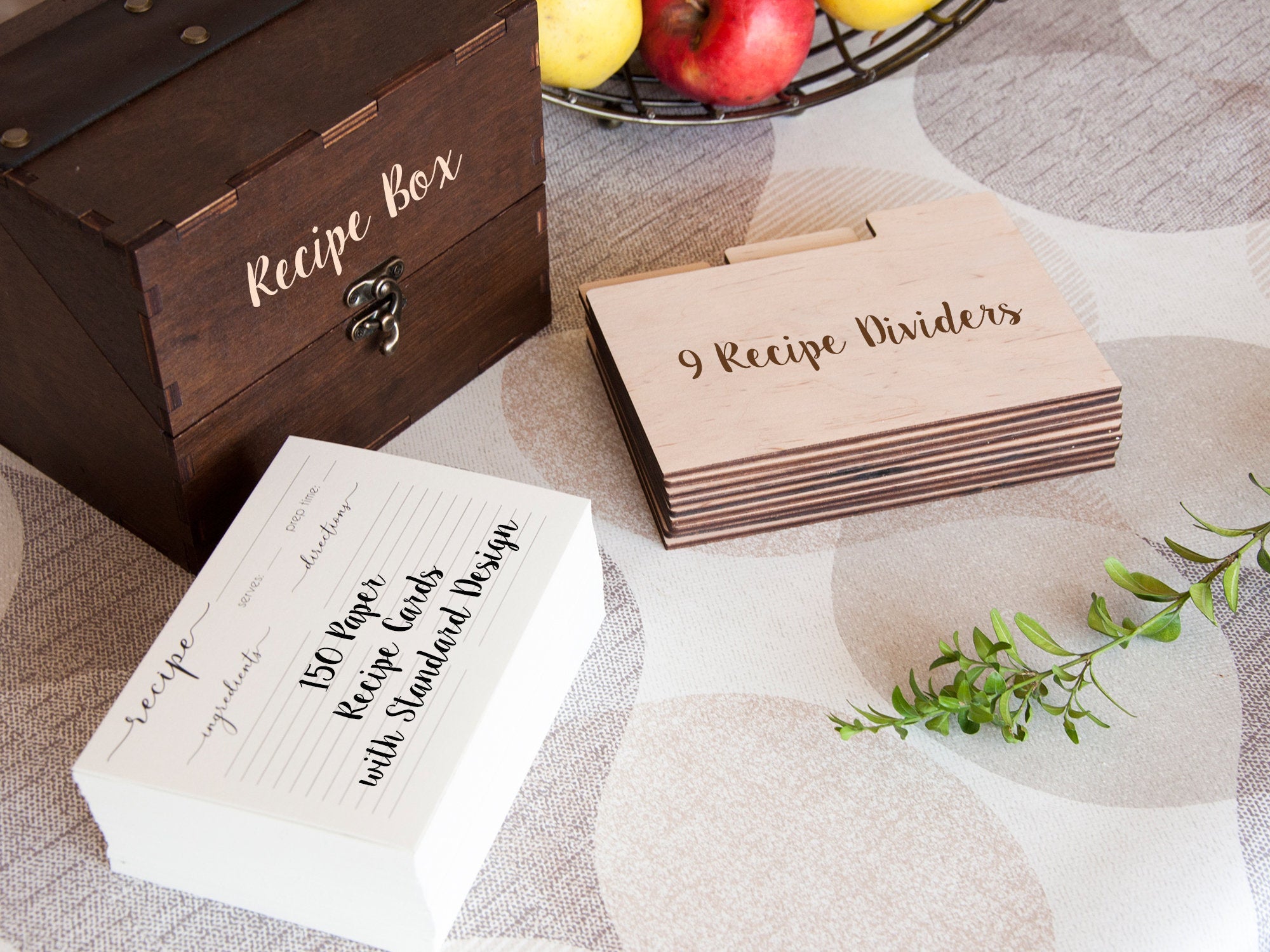 Wooden Recipe Box with Olive Branch Print - Housewarming Gift for Her