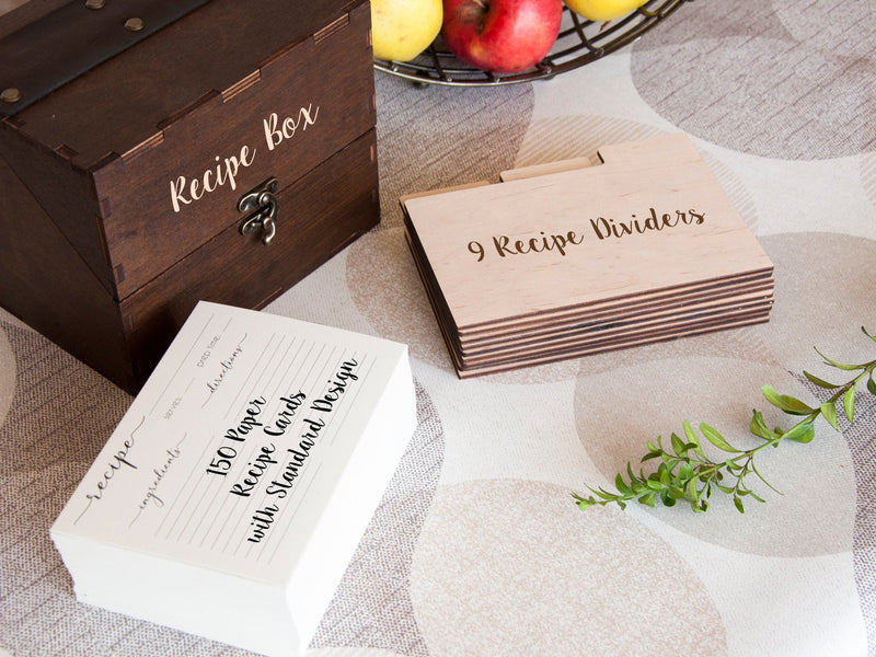 Personalized Recipe Box with Wooden Dividers - Wood Kitchen Decor - Gift for Mom