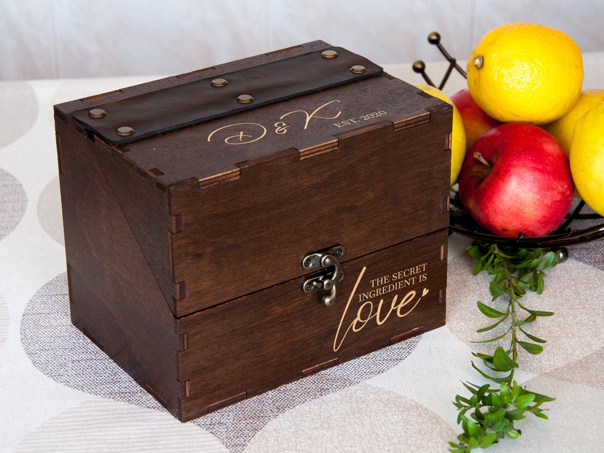 Custom Recipe Box with Cards The Secret Ingredient is Love - Family Recipe Box