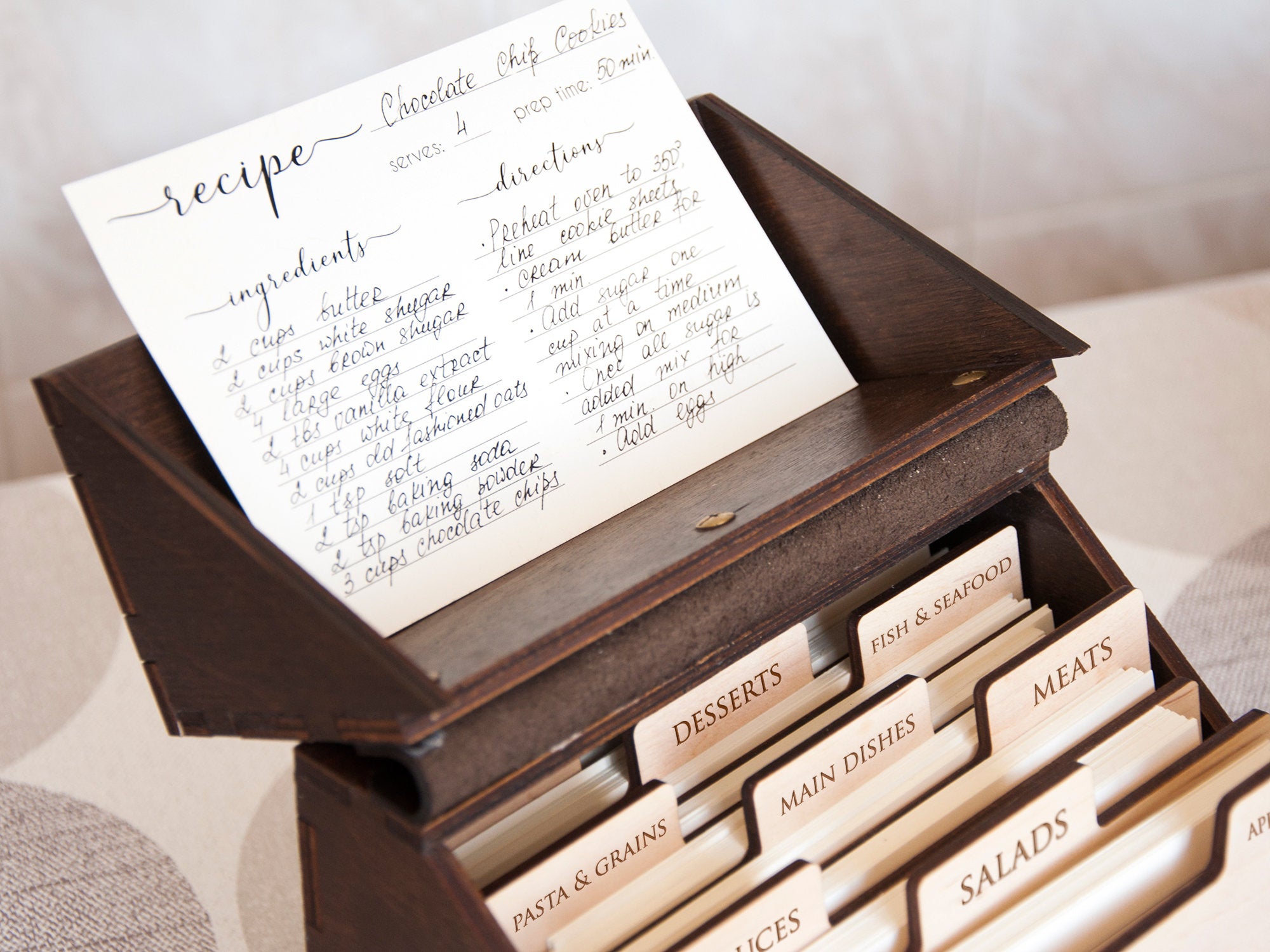 Wooden Recipe Box - Personalized Recipe Card Box for Moms Birthday