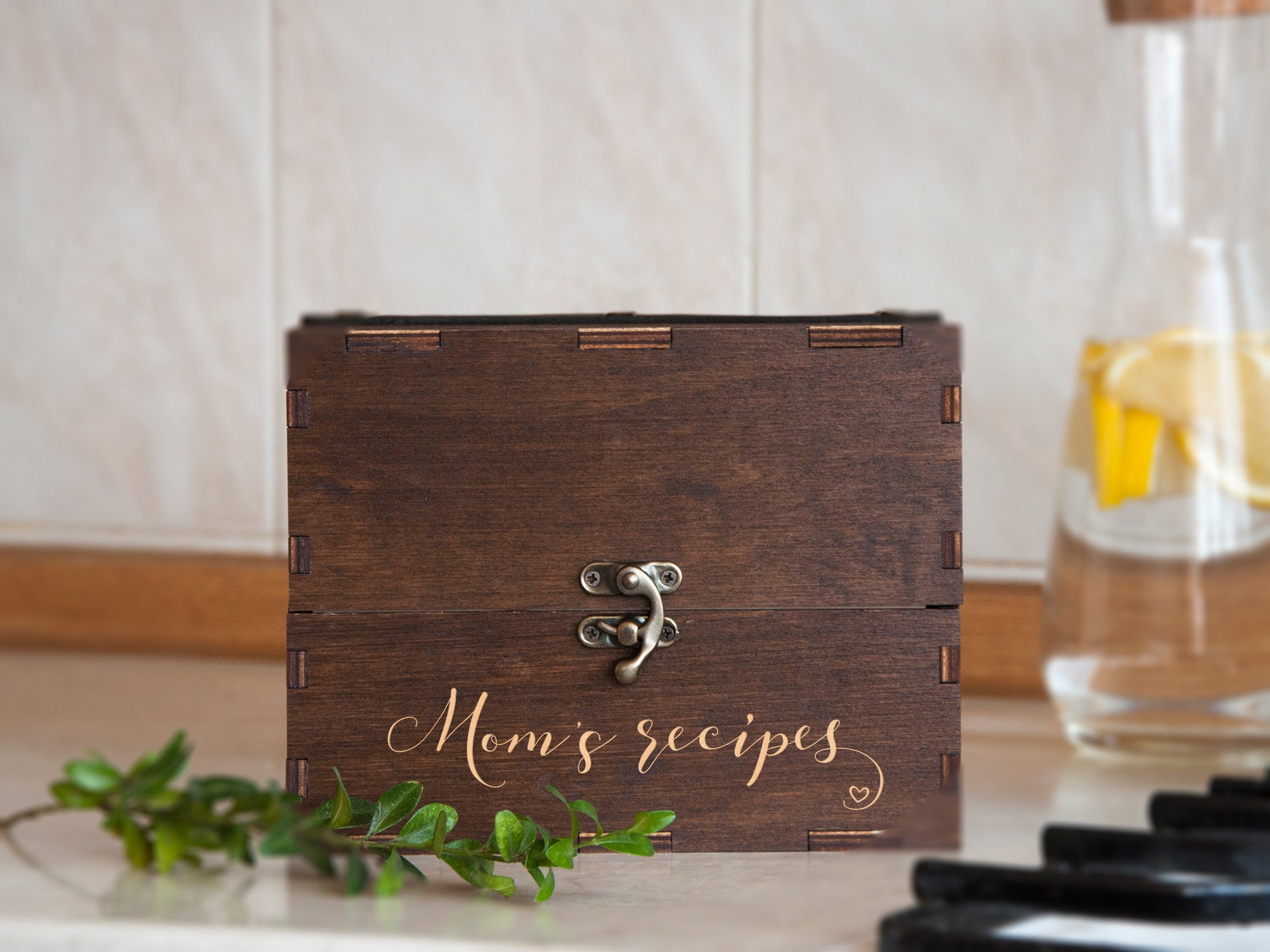 Wooden Recipe Box - Personalized Recipe Card Box for Moms Birthday