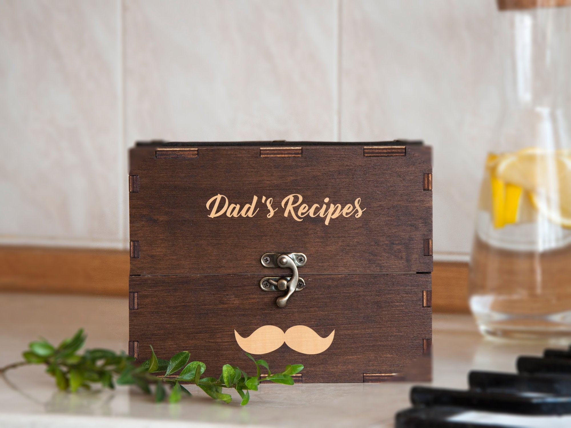 Engraved Recipe Box with Wooden Dividers - Birthday Gift for Dad