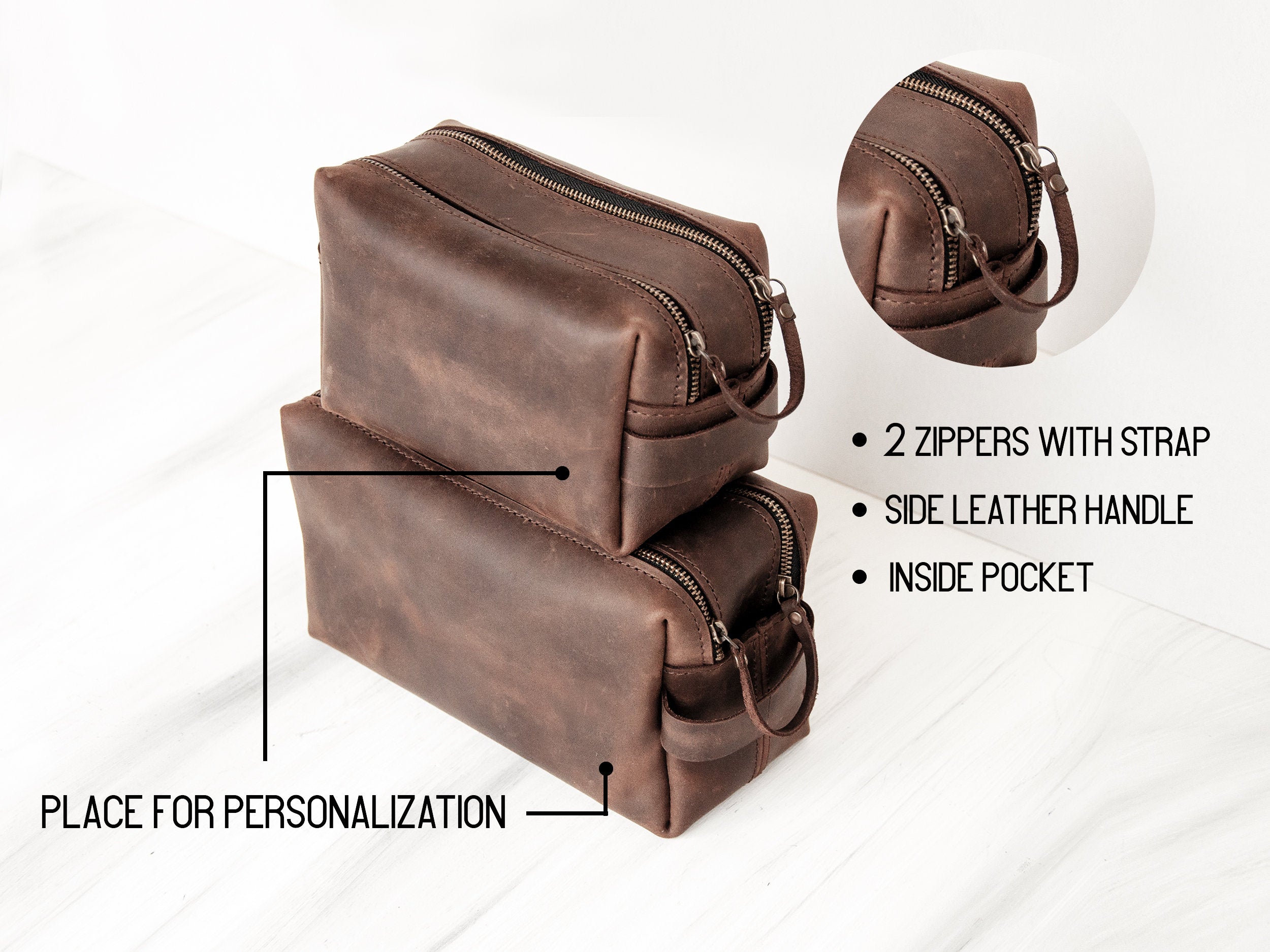 XL Personalized Leather Toiletry bag - Christmas Gift for Boyfriend
