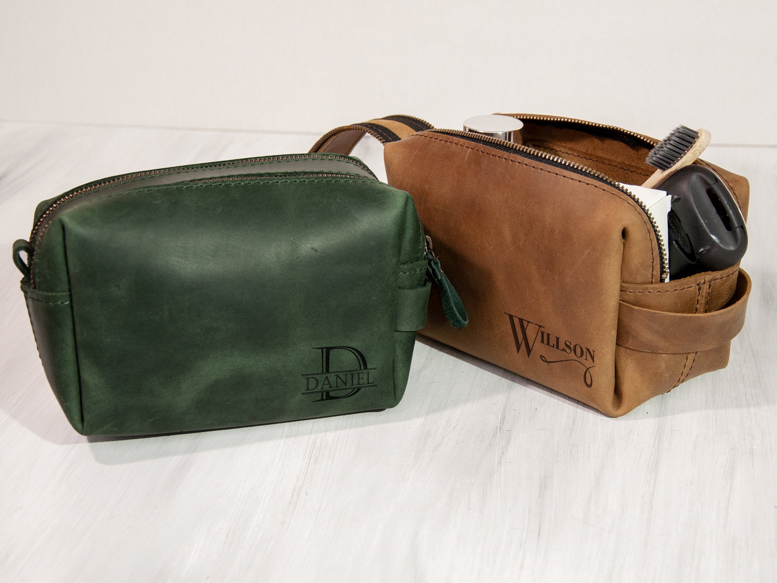 Personalized Leather Shaving Kit - Travel Bag for Men