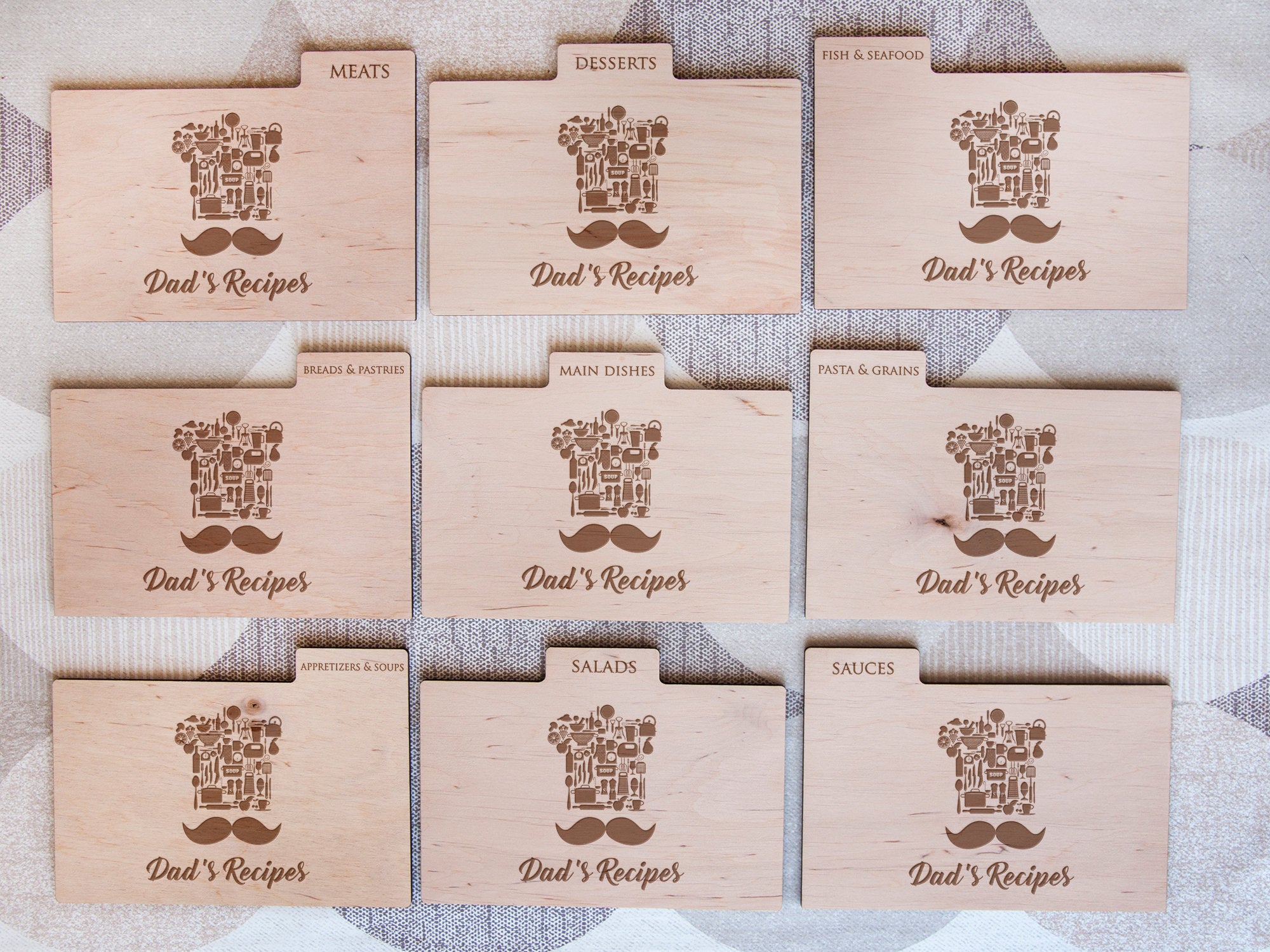 Engraved Recipe Box with Wooden Dividers - Birthday Gift for Dad