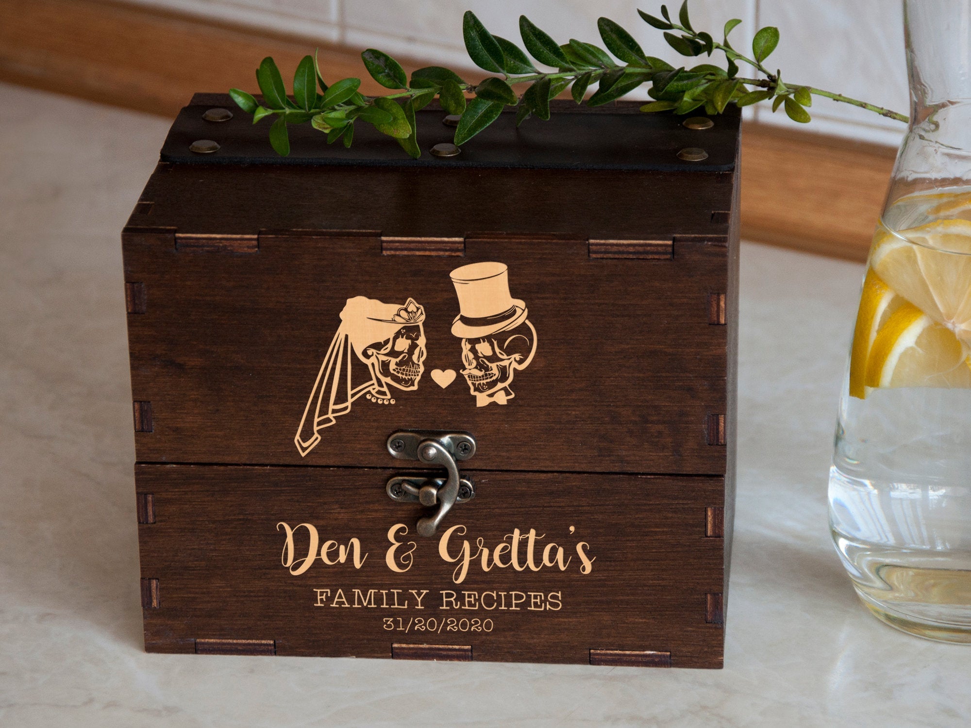 Wooden Recipe Box for Halloween Wedding - Gothic Wedding Gift