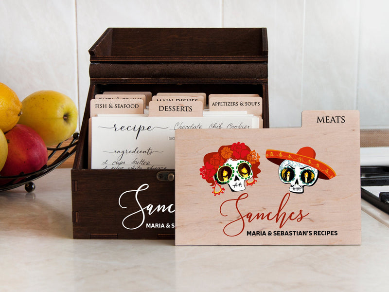 Halloween Wedding Gift - Personalized Recipe Box with Dividers & Cards