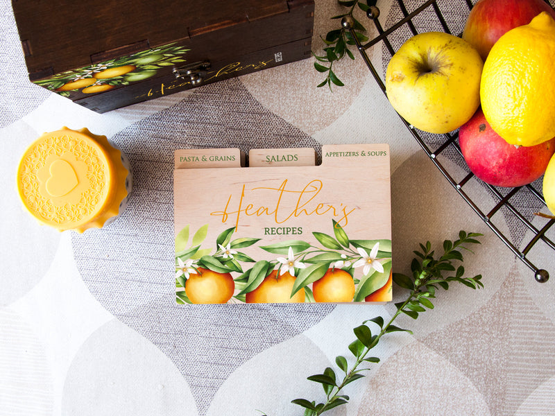 Custom Recipe Box with Citrus Art - Daughter in Law Gift