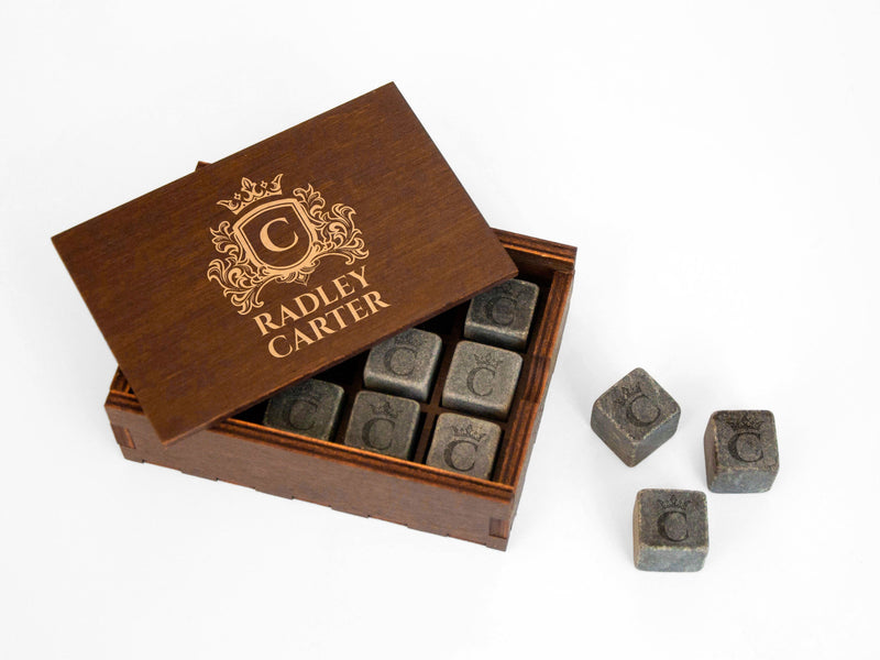Engraved Whiskey Stones in Wood Box (optional) -  Groomsmen Gifts
