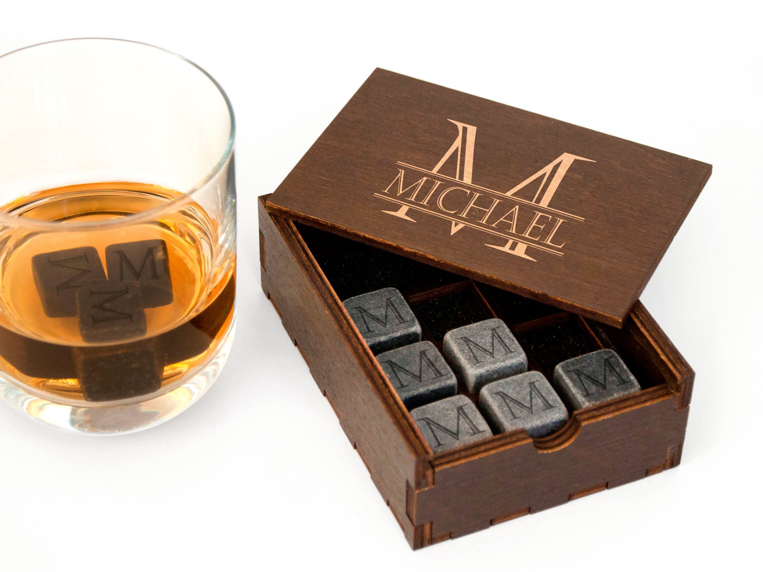 Engraved Whiskey Stones in Wood Box (optional) -  Groomsmen Gifts