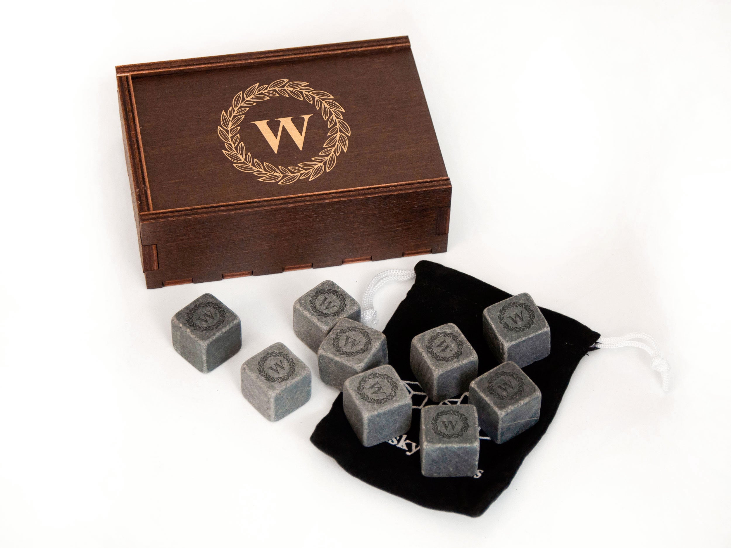 Engraved Whiskey Stones in Wood Box (optional) -  Groomsmen Gifts