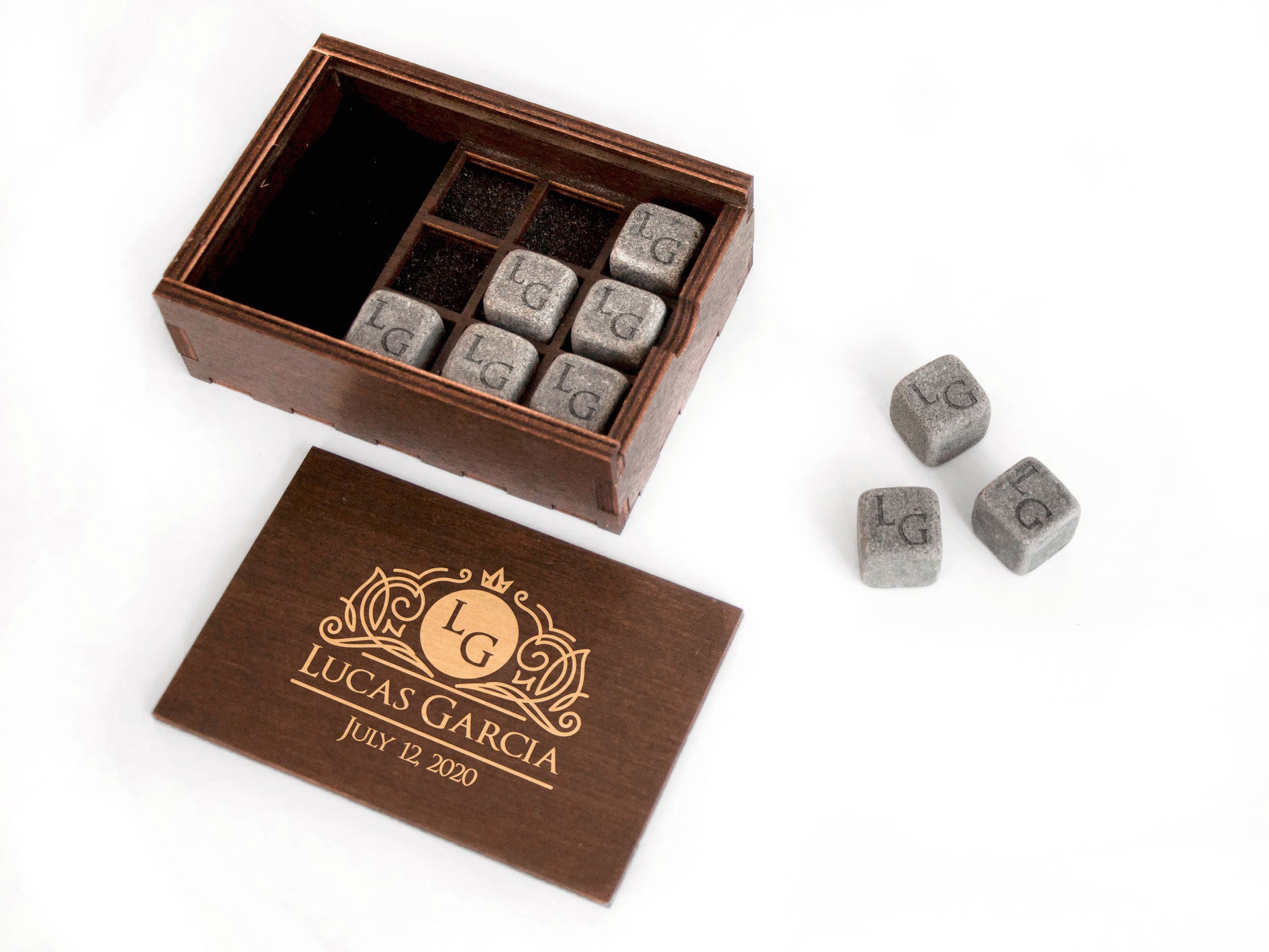 Engraved Whiskey Stones in Wood Box (optional) -  Groomsmen Gifts