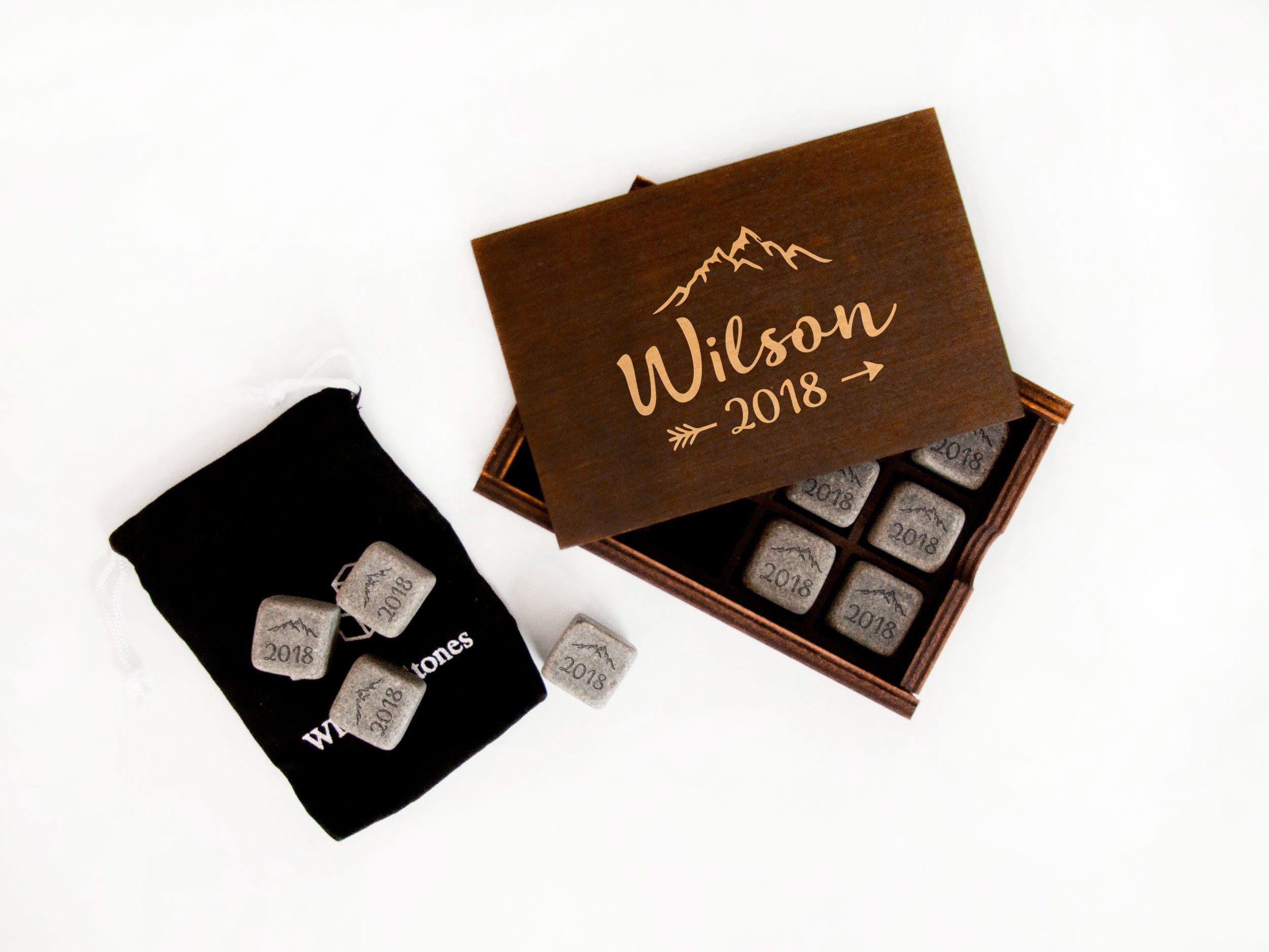 Engraved Whiskey Stones in Wood Box (optional) -  Groomsmen Gifts