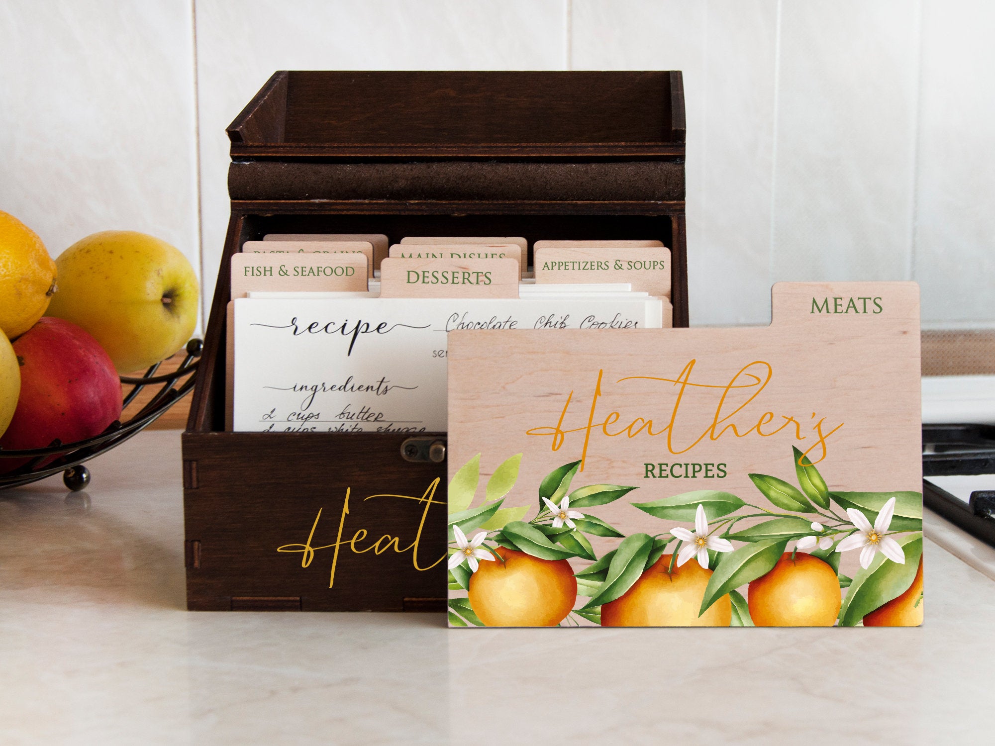 Custom Recipe Box with Citrus Art - Daughter in Law Gift