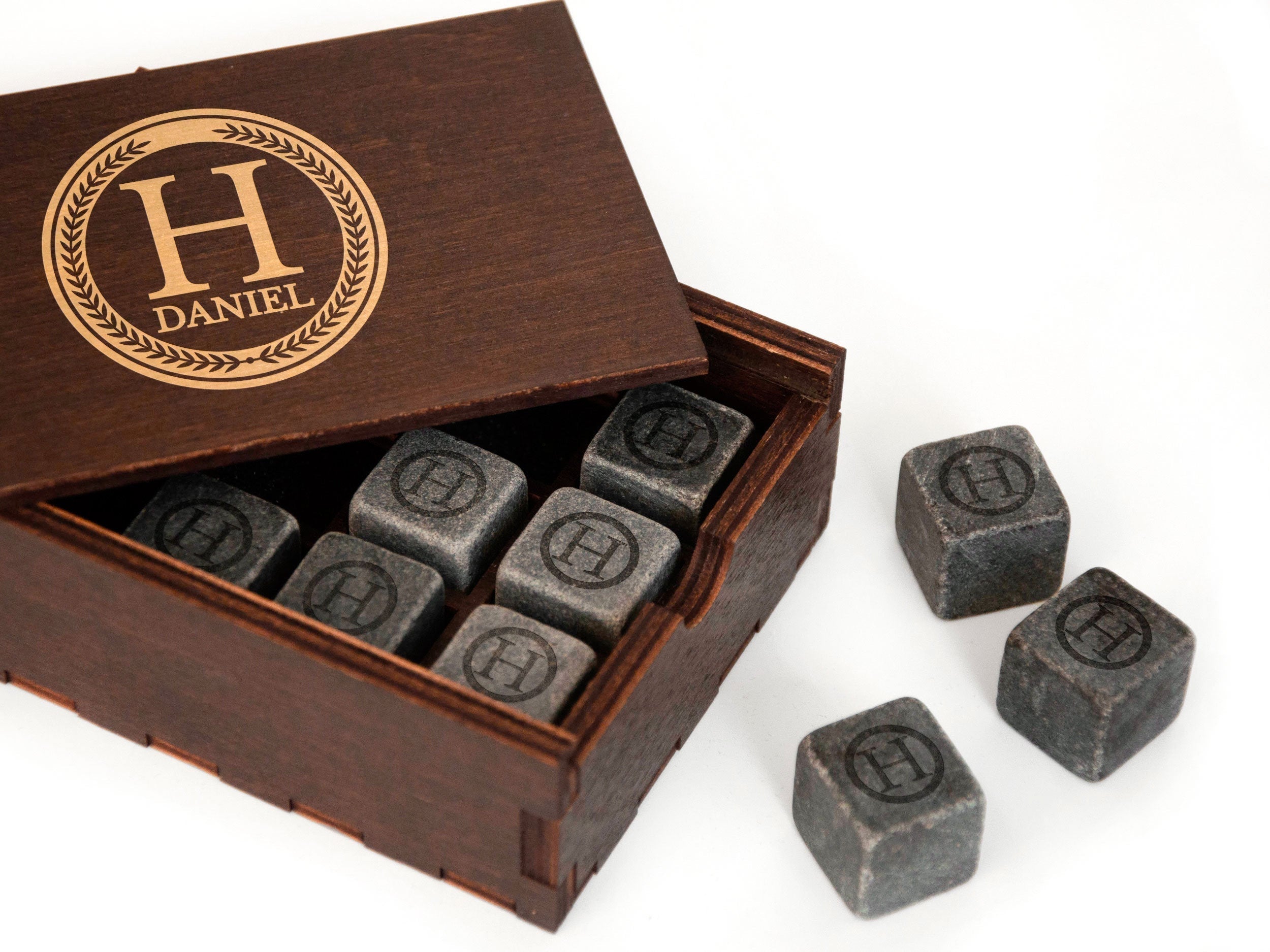 Engraved Whiskey Stones in Wood Box (optional) -  Groomsmen Gifts