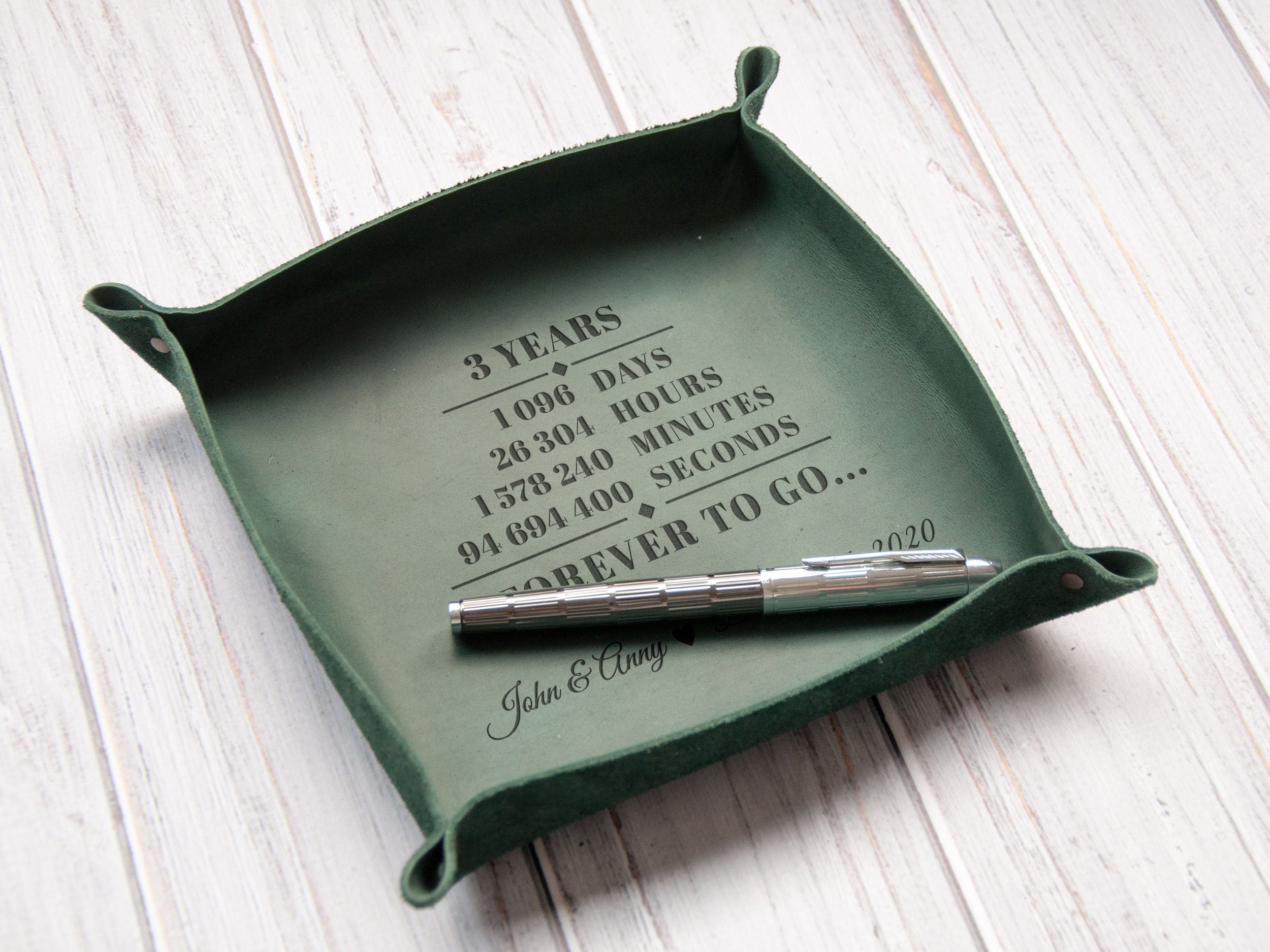 Custom Leather Valet Tray - 3rd Wedding Anniversary Gift for Husband