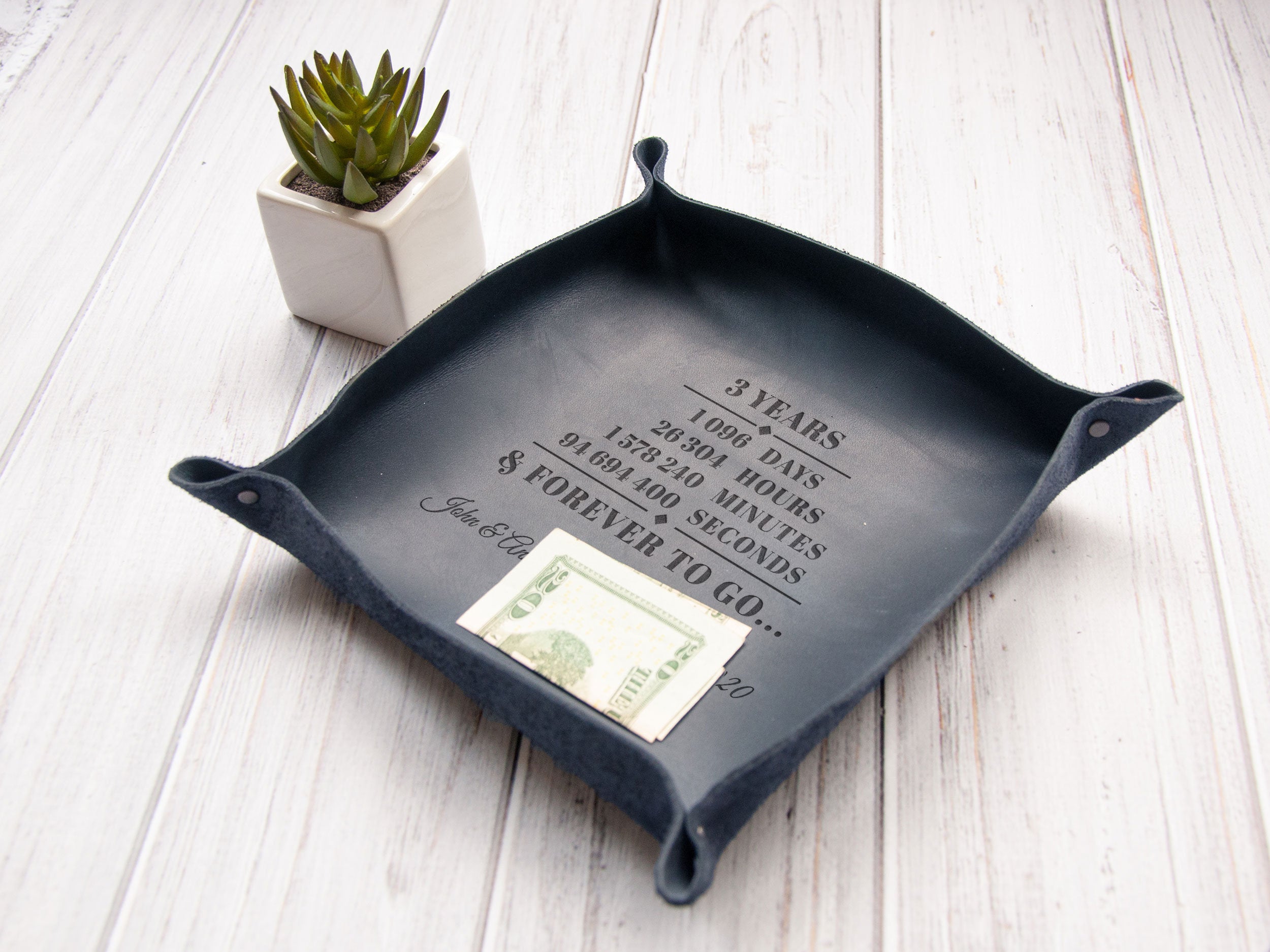 Custom Leather Valet Tray - 3rd Wedding Anniversary Gift for Husband