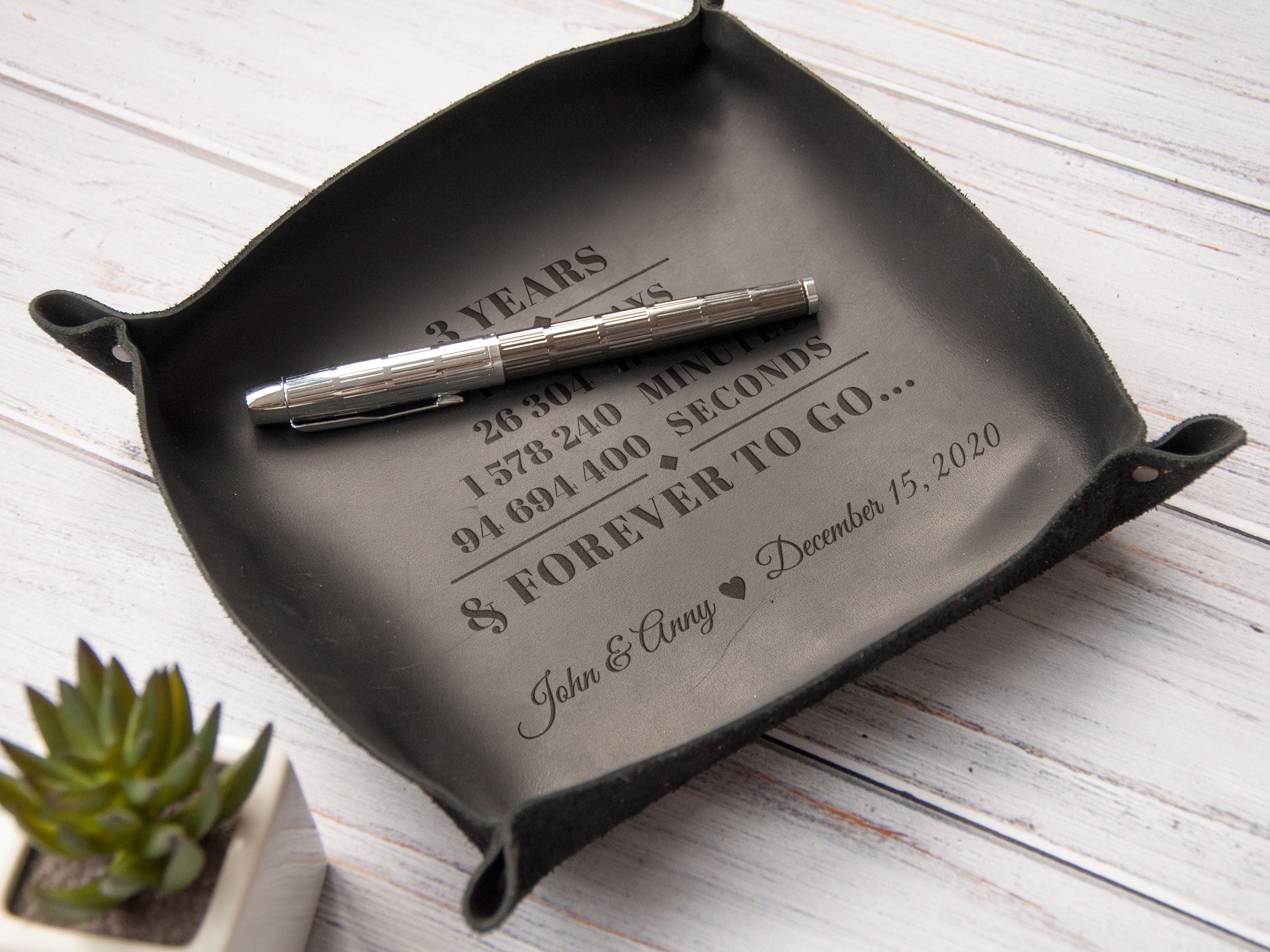 Custom Leather Valet Tray - 3rd Wedding Anniversary Gift for Husband