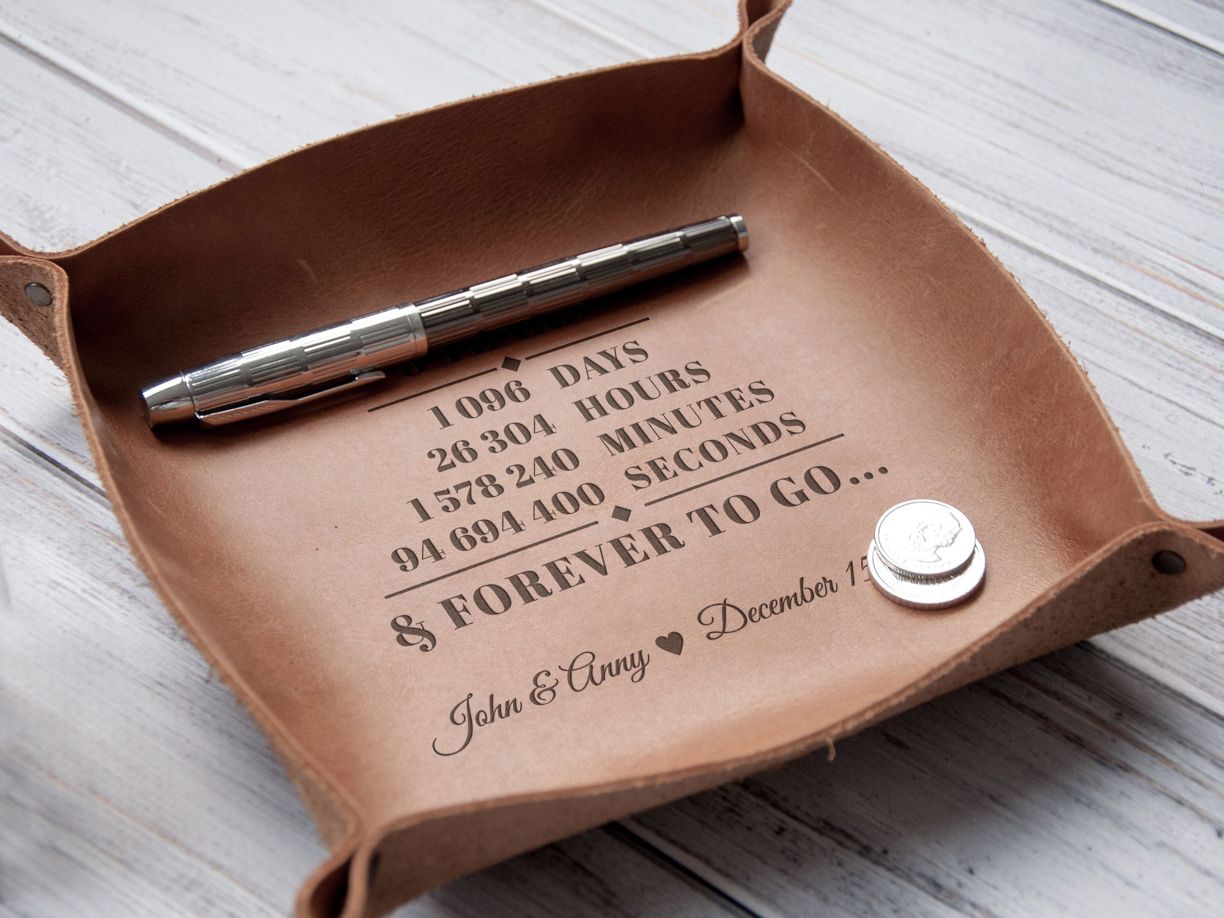 Custom Leather Valet Tray - 3rd Wedding Anniversary Gift for Husband