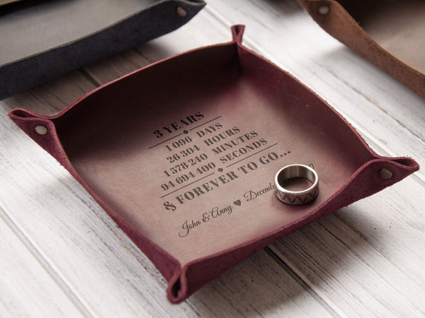 Custom Leather Valet Tray - 3rd Wedding Anniversary Gift for Husband