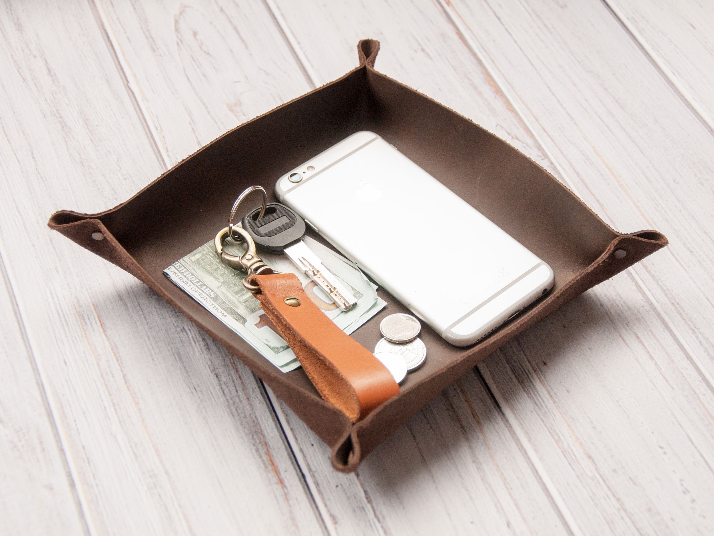 Personalized Leather Valet Tray - Travel EDC Tray