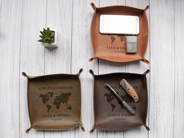 Custom Leather Valet Tray for Men - Anniversary Gift for Husband