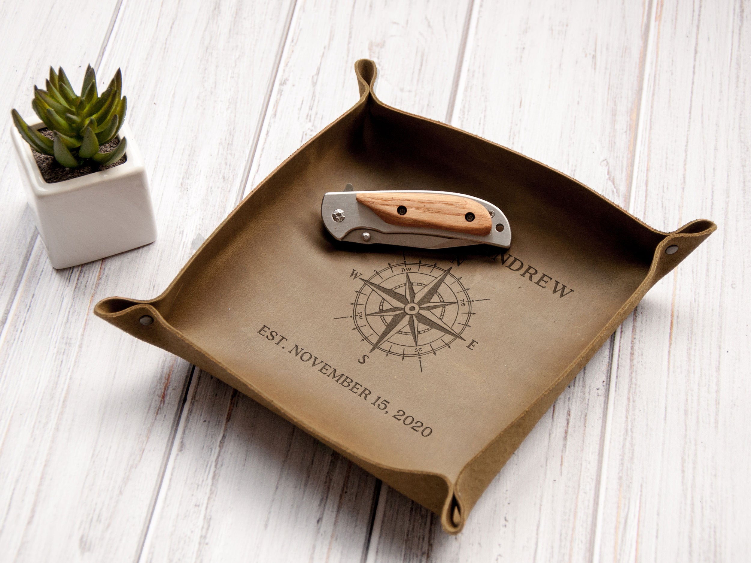 Personalized Leather Valet Tray - Travel EDC Tray