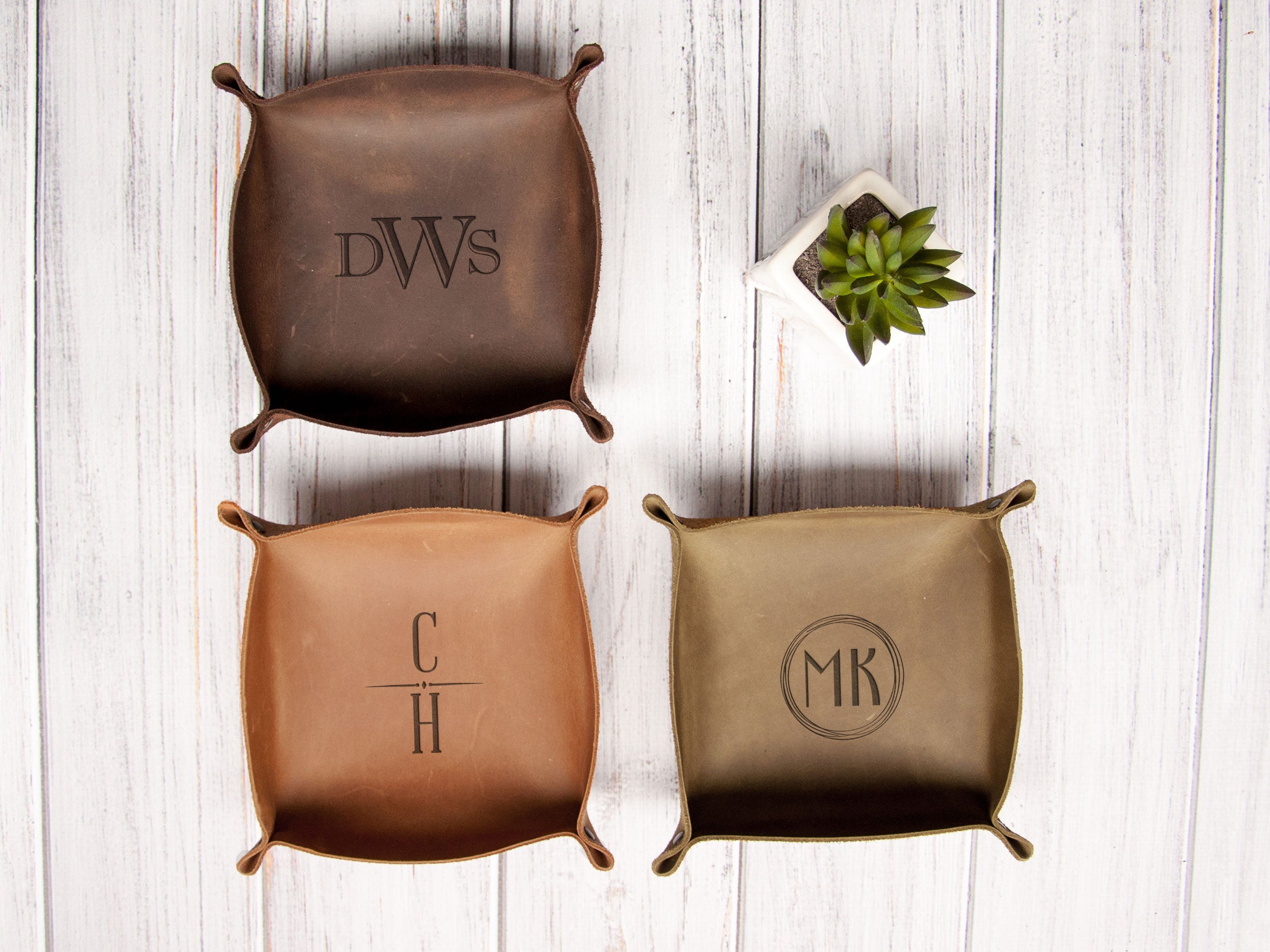 Monogrammed Valet Tray for Men - Leather Catchall