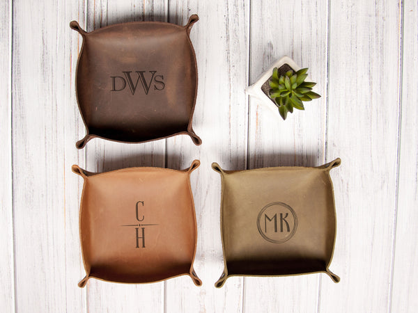 Monogrammed Valet Tray for Men - Leather Catchall