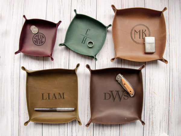 Personalized Leather Catch All - Leather Storage Tray
