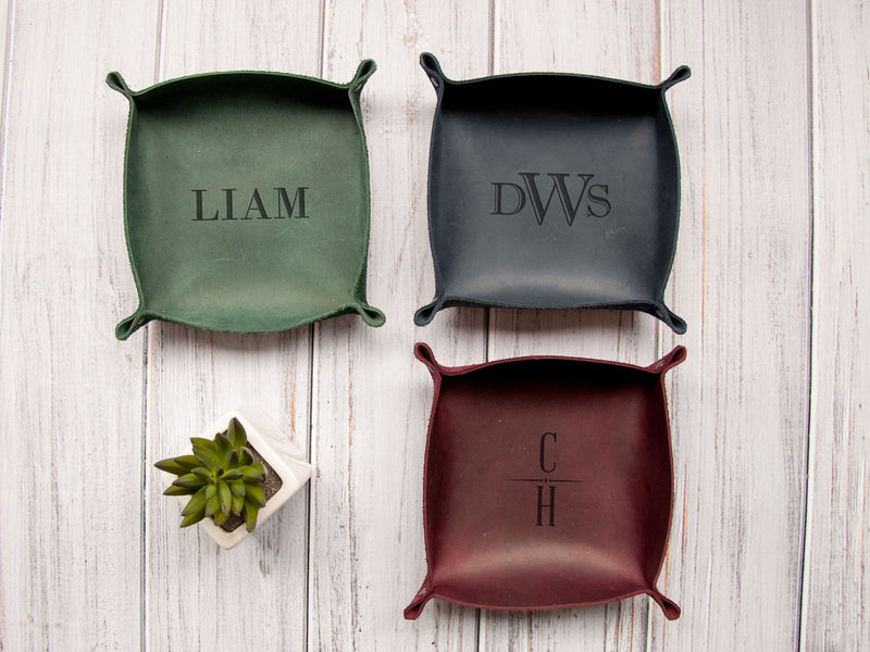 Personalized Leather Catch All - Leather Storage Tray