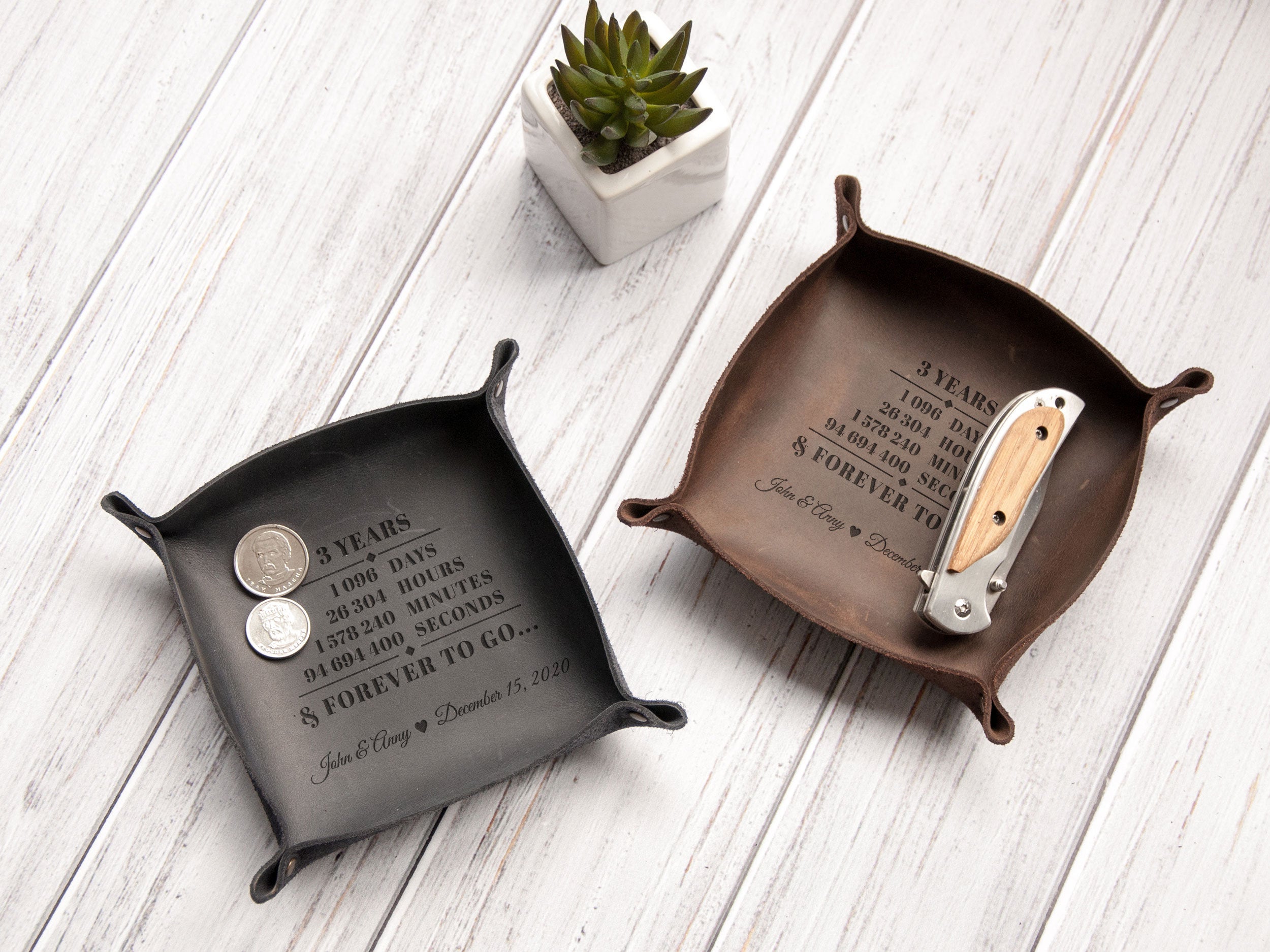 Custom Leather Valet Tray - 3rd Wedding Anniversary Gift for Husband