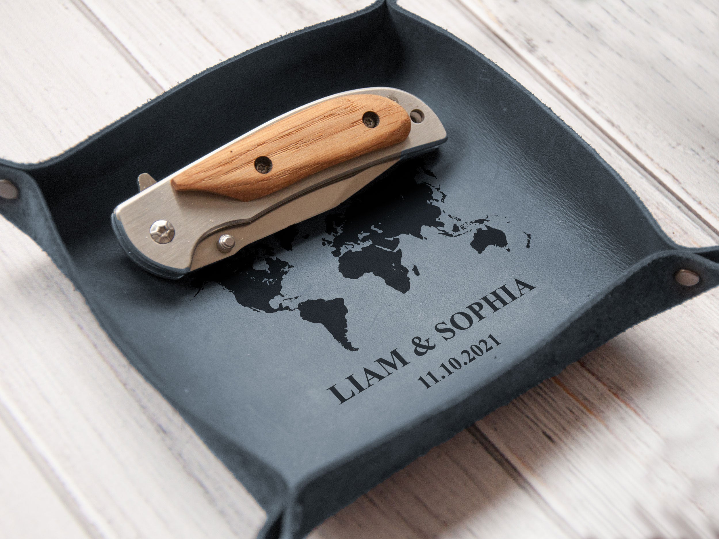 Custom Leather Valet Tray for Men - Anniversary Gift for Husband