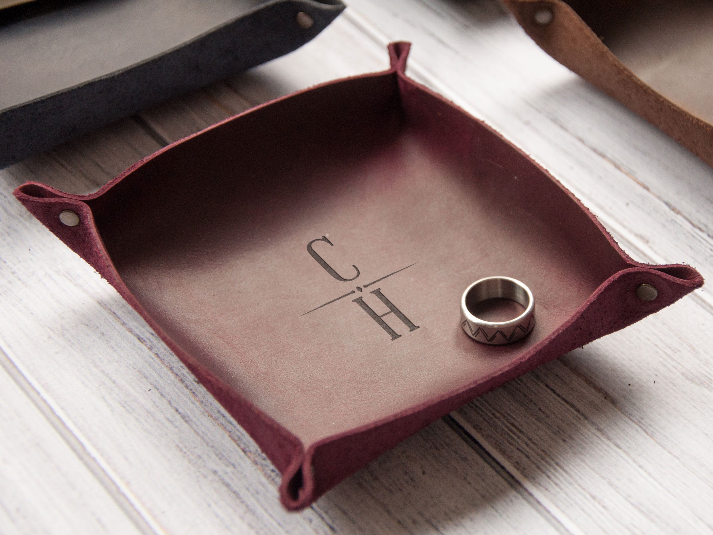 Monogrammed Valet Tray for Men - Leather Catchall