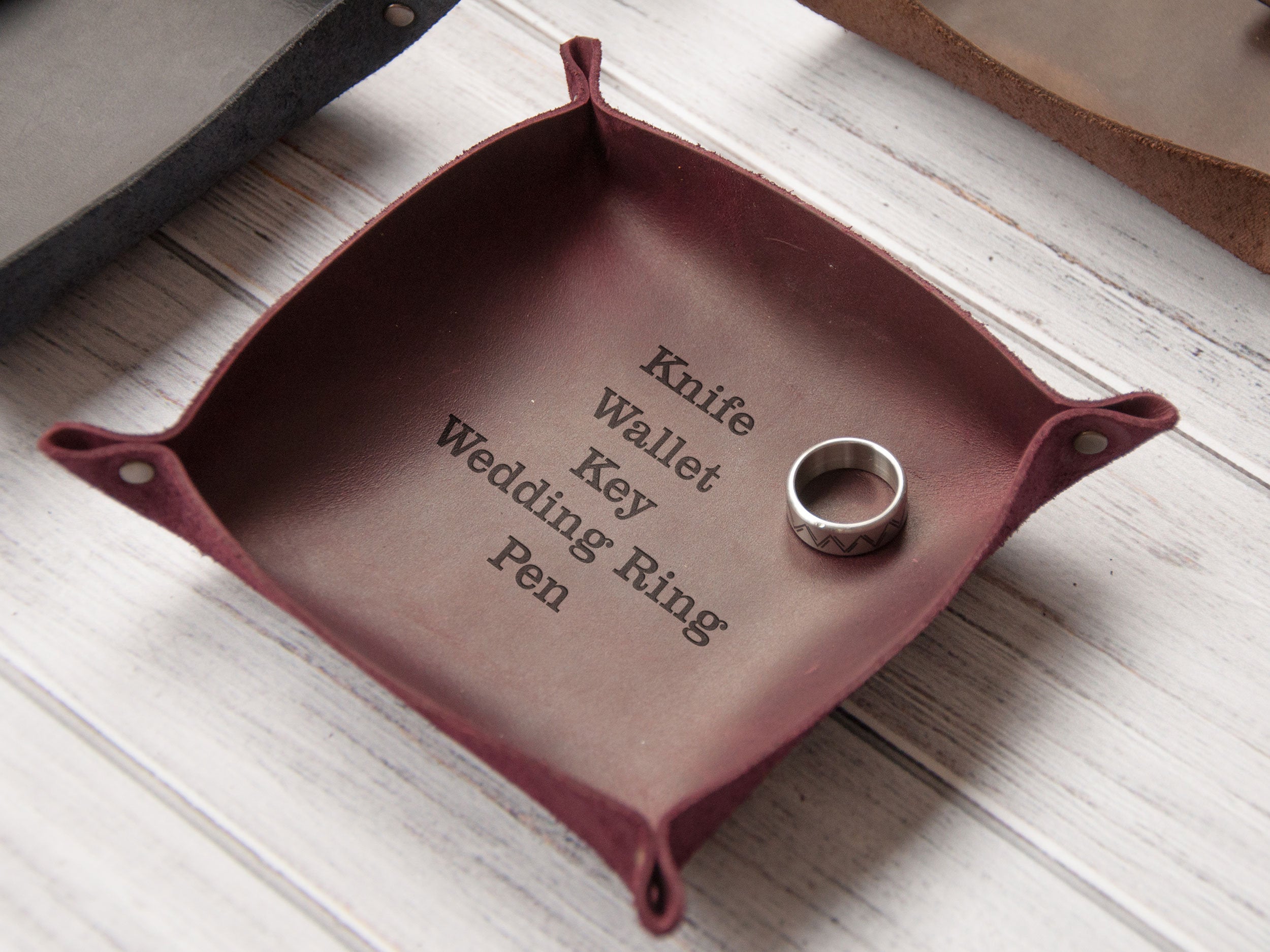 Engraved Anniversary Gift Leather Valet Tray - Wedding Gift for Couple