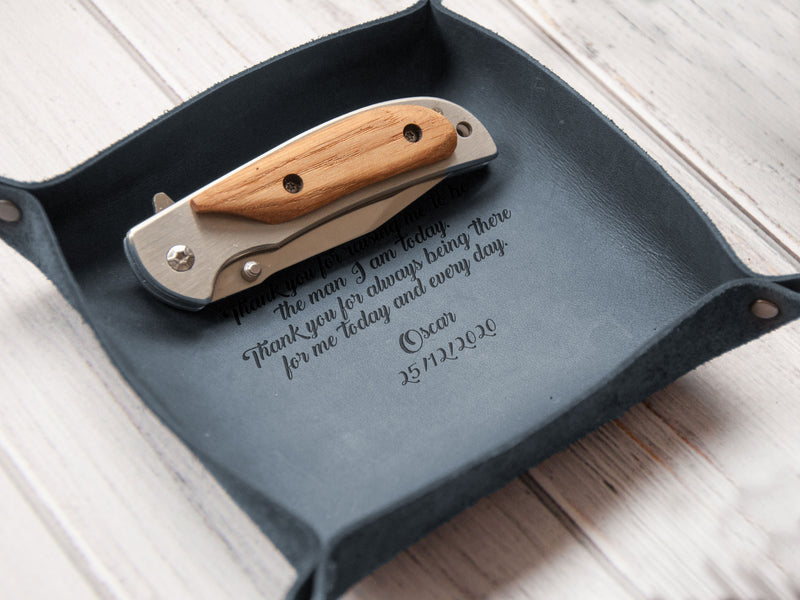 Engraved Anniversary Gift Leather Valet Tray - Wedding Gift for Couple