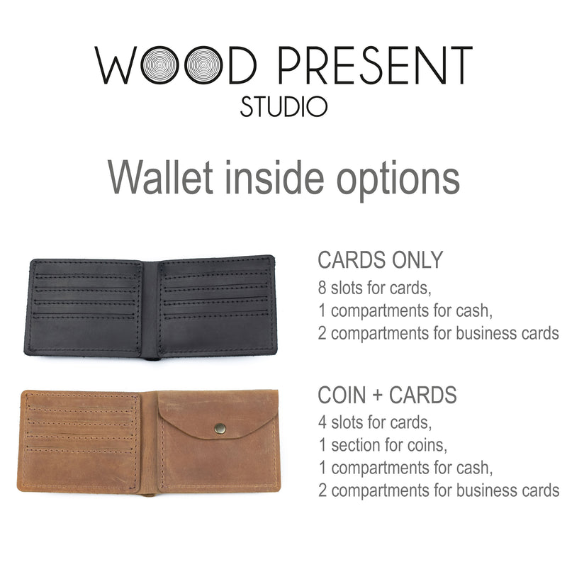 Men's Bifold Wallet - Walnut Leather - Custom personalization!